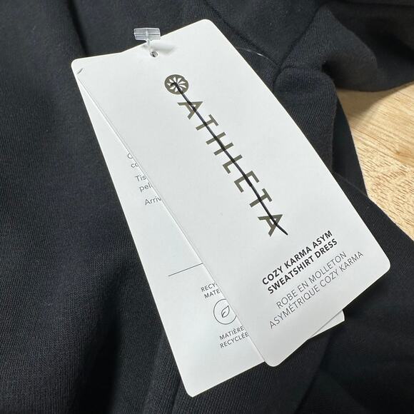Athleta NWT Cozy Karma Asymmetric Sweatshirt Dress Black Size XS Zip Cowl Neck - Picture 6 of 11
